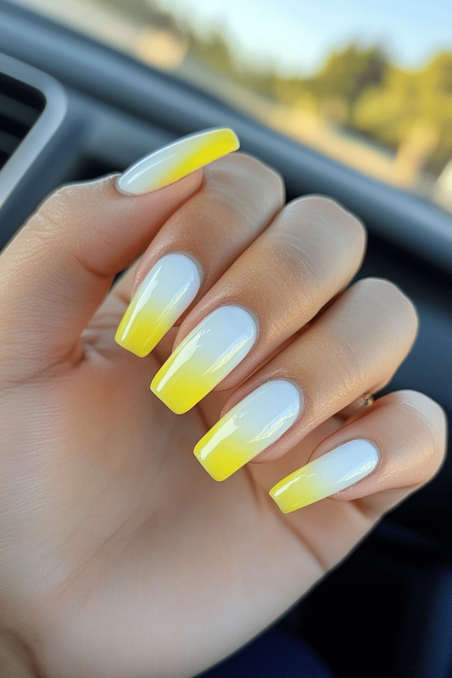 14. Frosted Citrus Fade (Yellow And White Nail Design Ideas) - Yellow And White Nail Design Ideas
