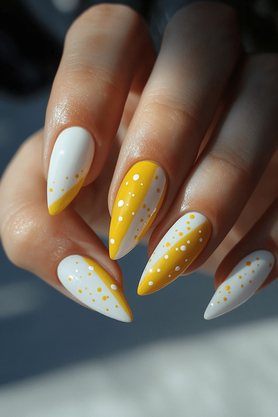 19. Minimal Dot Duo (Yellow And White Nail Design Ideas) - Yellow And White Nail Design Ideas