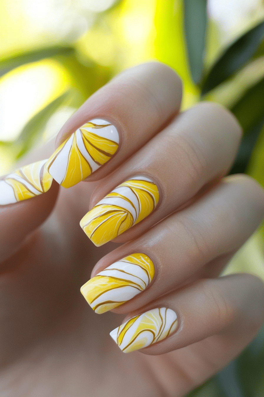 20. Layered Lemon Art (Yellow And White Nail Design Ideas) - Yellow And White Nail Design Ideas