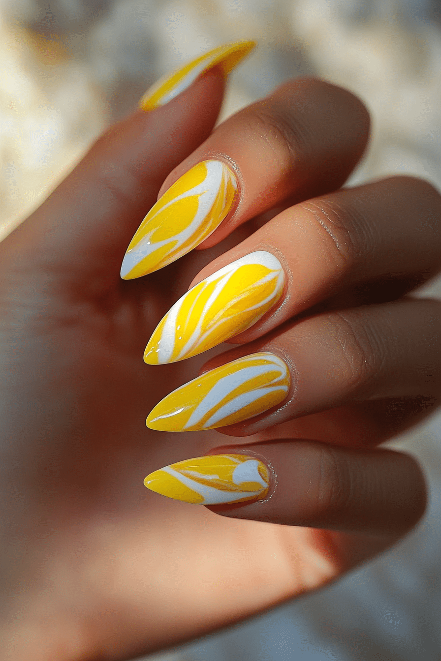26. Candlelight Curves (Yellow And White Nail Design Ideas) - Yellow And White Nail Design Ideas