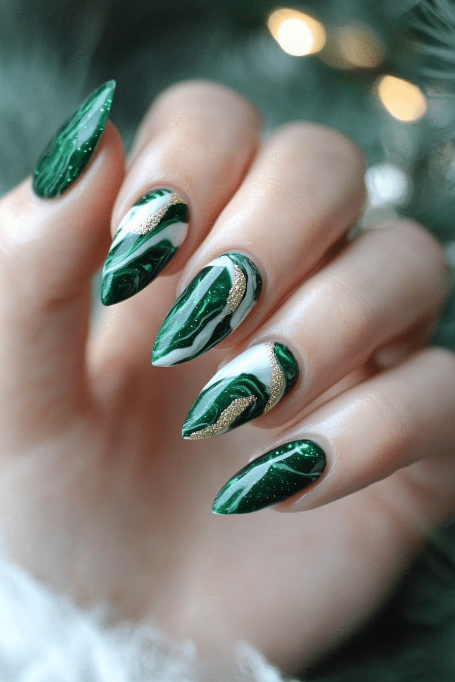 1. Emerald Marble Swirl (Green Nail Design Ideas) - Green Nail Design Ideas