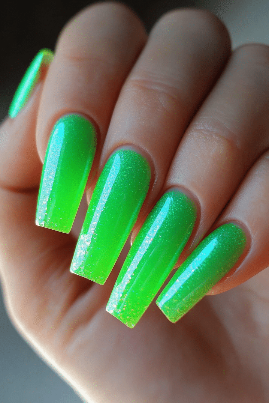 9. Lime Holographic Glow (Green Nail Design Ideas) - Green Nail Design Ideas