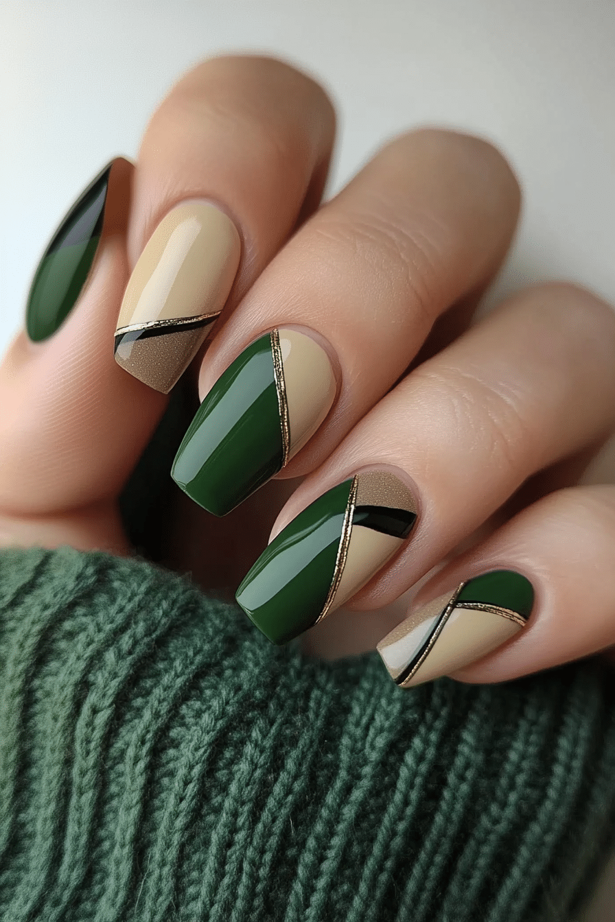 13. Military Green Contrast (Green Nail Design Ideas) - Green Nail Design Ideas