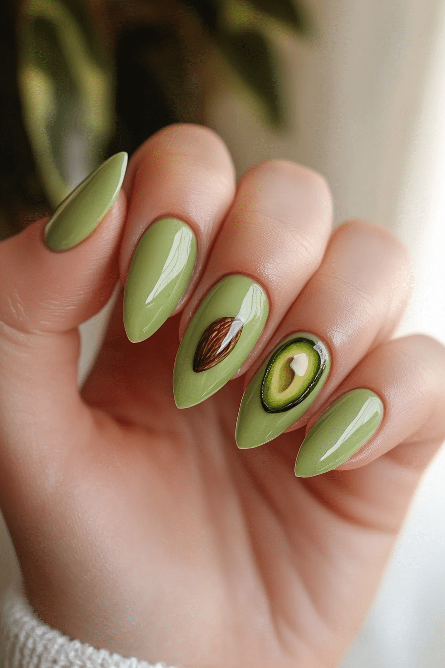 14. Avocado Stone Accent (Green Nail Design Ideas) - Green Nail Design Ideas