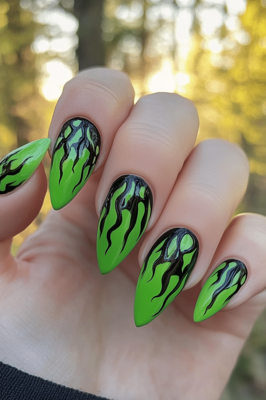 15. Chartreuse Flames (Green Nail Design Ideas) - Green Nail Design Ideas