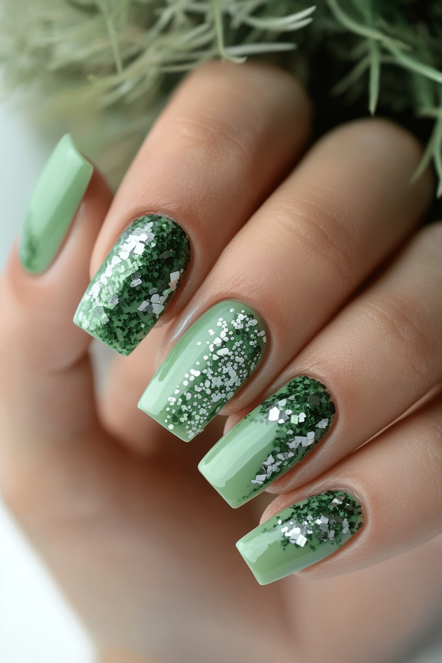 18. Dusty Moss Mosaic (Green Nail Design Ideas) - Green Nail Design Ideas