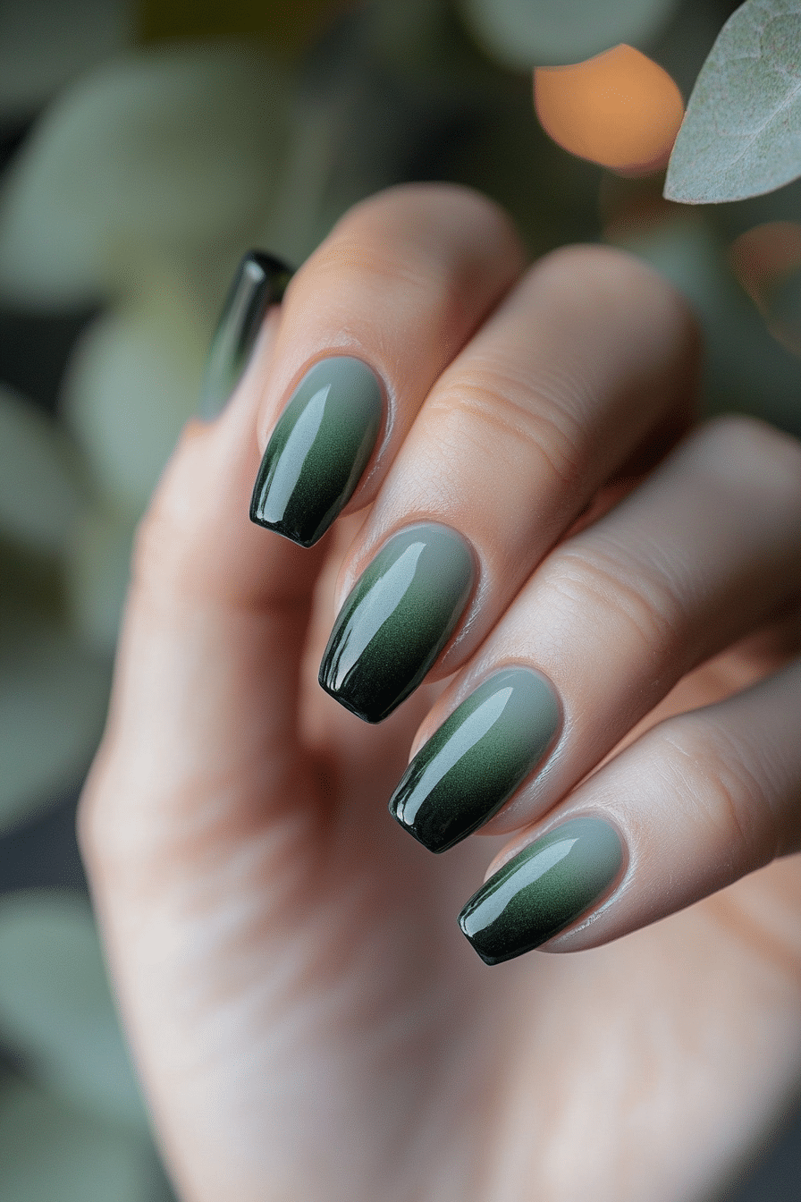 19. Eucalyptus Smoke Gradient (Green Nail Design Ideas) - Green Nail Design Ideas