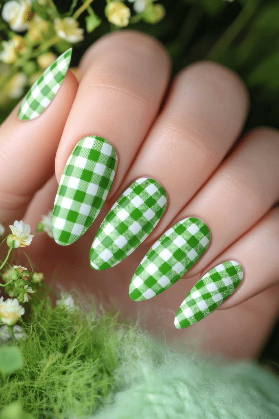 21. Gingham Green Plaid (Green Nail Design Ideas) - Green Nail Design Ideas