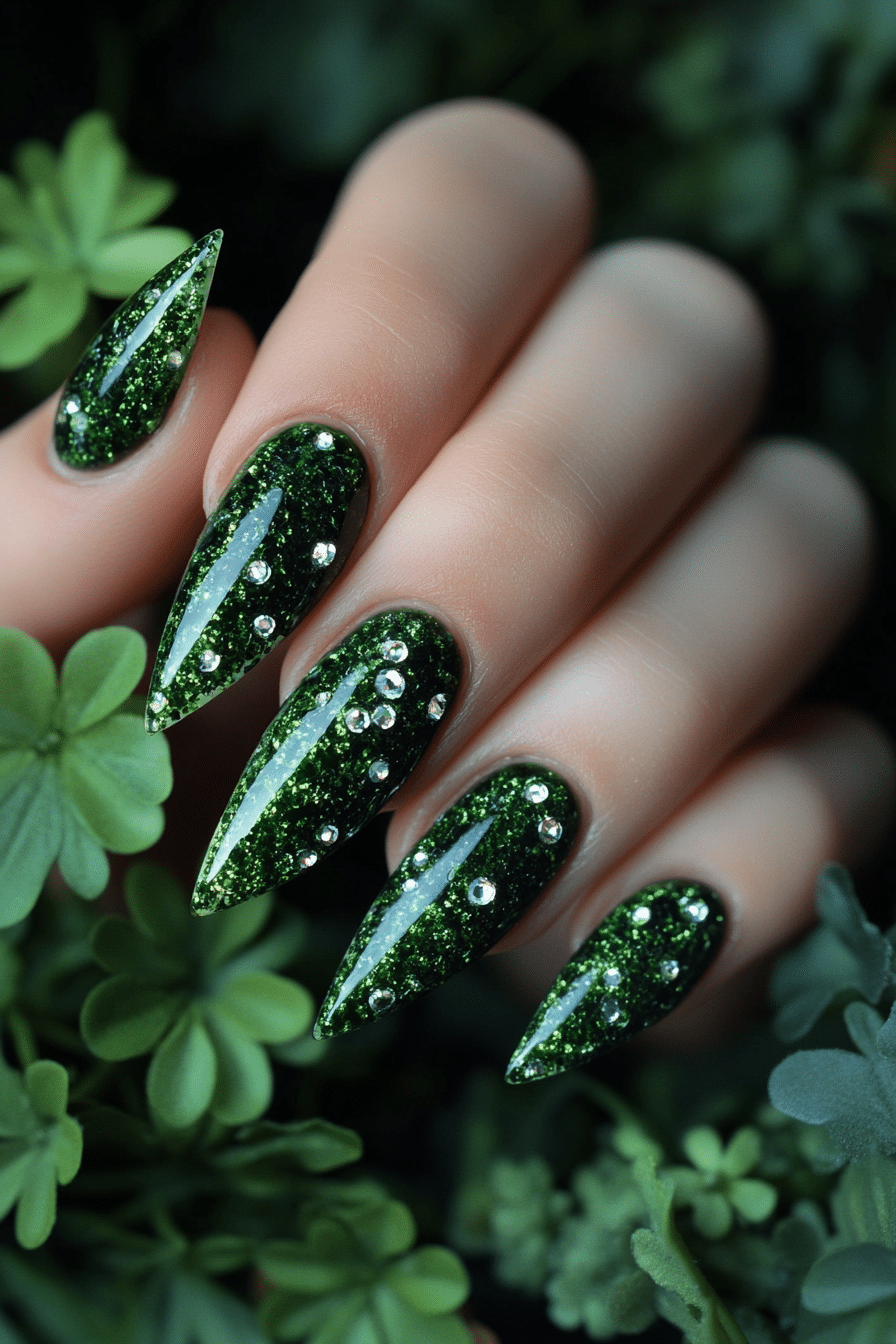 24. Mossy Crystal Overlay (Green Nail Design Ideas) - Green Nail Design Ideas