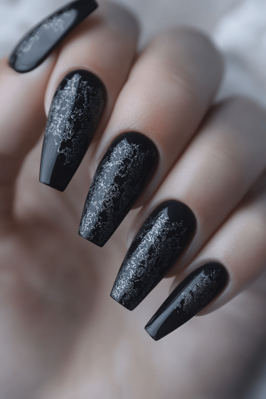 4. Charcoal Velvet Glam (Grey Coffin Nail Design Ideas) - Grey Coffin Nail Design Ideas