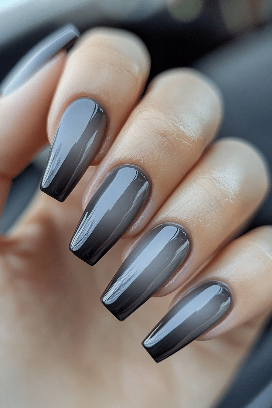 5. Storm Cloud Ombre (Grey Coffin Nail Design Ideas) - Grey Coffin Nail Design Ideas