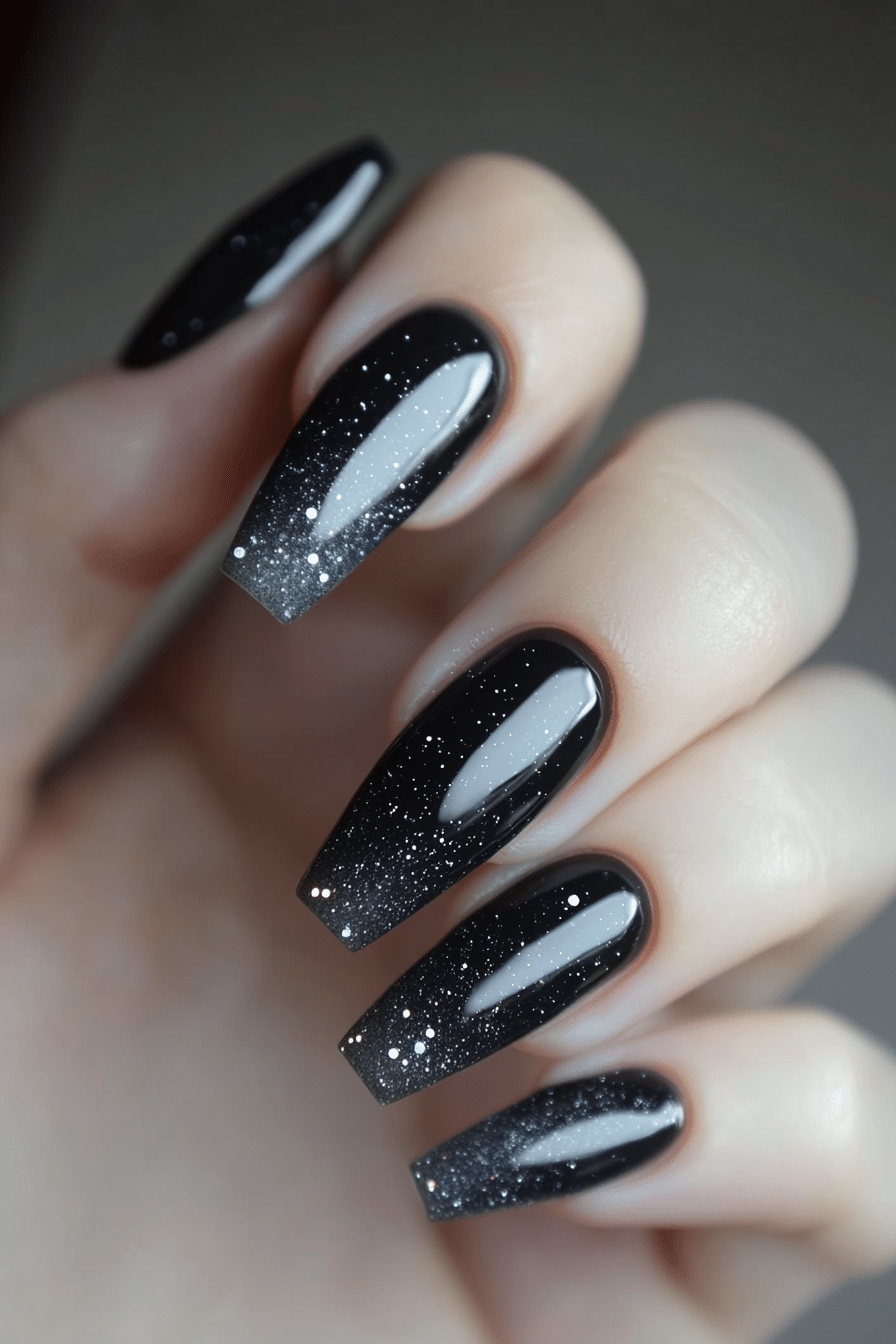 6. Graphite Galaxy (Grey Coffin Nail Design Ideas) - Grey Coffin Nail Design Ideas