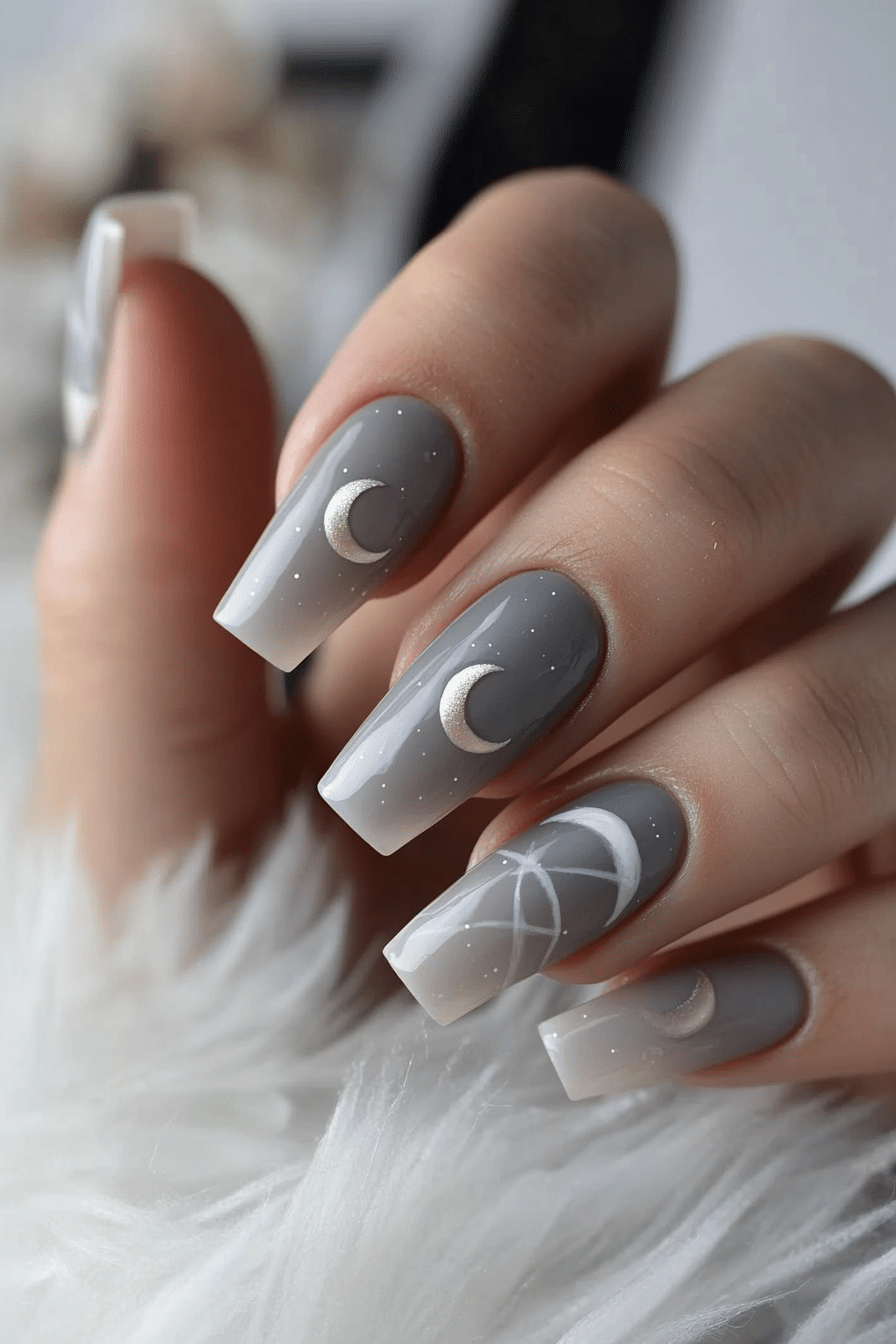 8. Mist & Moonlight (Grey Coffin Nail Design Ideas) - Grey Coffin Nail Design Ideas