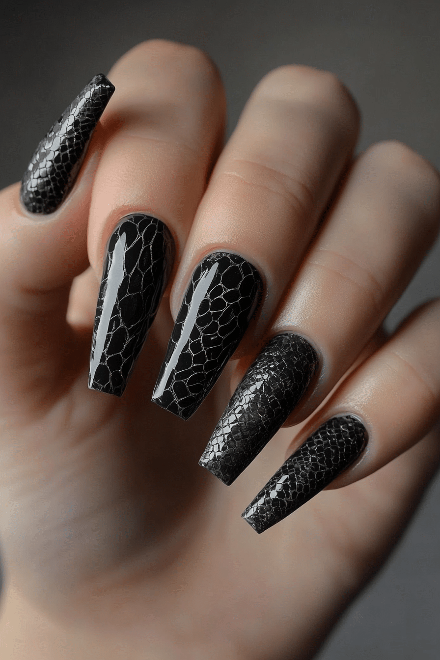 18. Grey Python Texture (Grey Coffin Nail Design Ideas) - Grey Coffin Nail Design Ideas