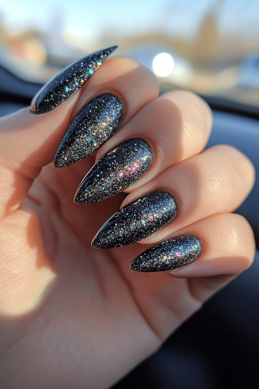 14. Graphite Glitz (Glitter Sparkle Nail Design Ideas) - Glitter Sparkle Nail Design Ideas