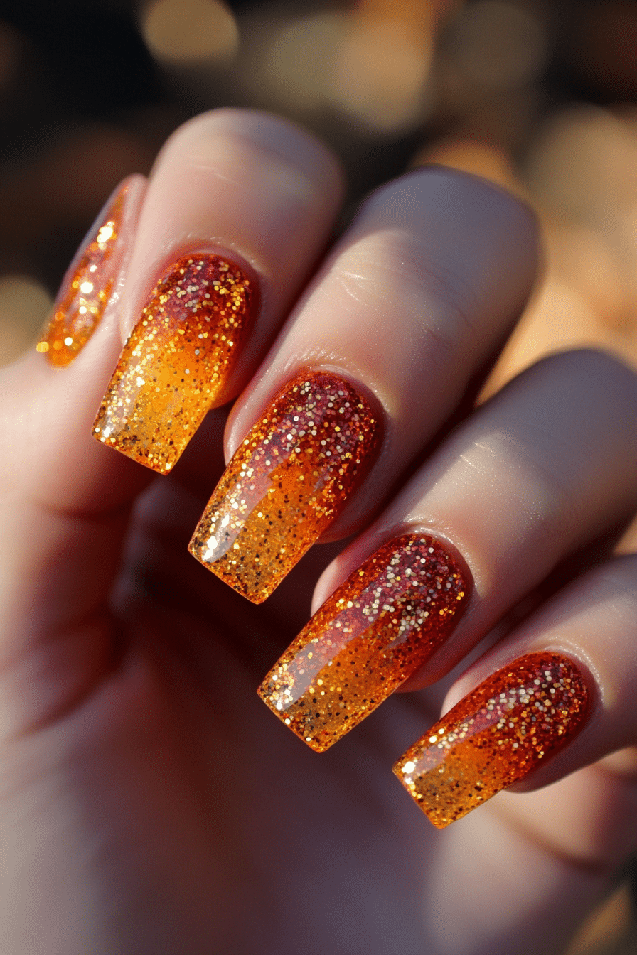16. Tangerine Spark Snap (Glitter Sparkle Nail Design Ideas) - Glitter Sparkle Nail Design Ideas