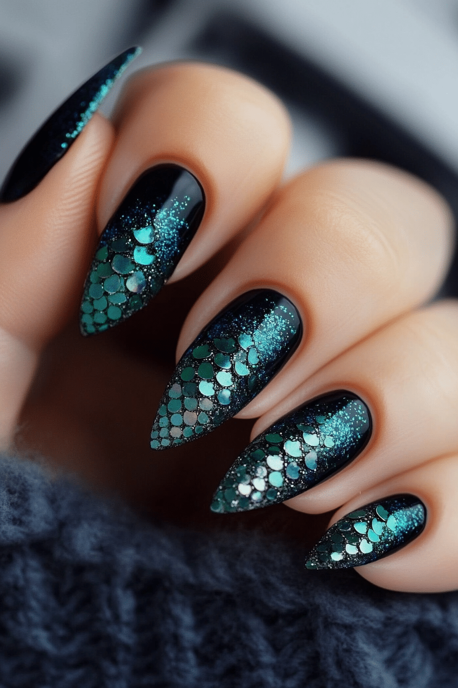 19. Midnight Mermaid Glitz (Glitter Sparkle Nail Design Ideas) - Glitter Sparkle Nail Design Ideas