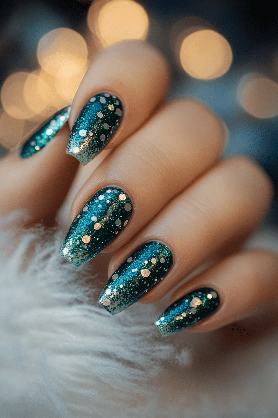 23. Teal Tempest Spark (Glitter Sparkle Nail Design Ideas) - Glitter Sparkle Nail Design Ideas