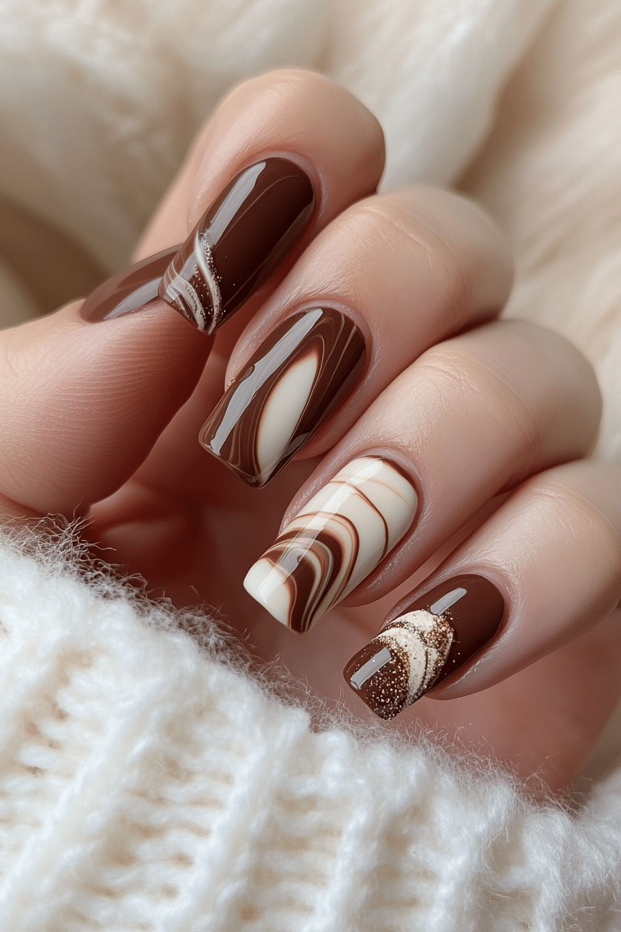 2. Cozy Cocoa Swirl (Winter Nail Design Ideas) - Winter Nail Design Ideas
