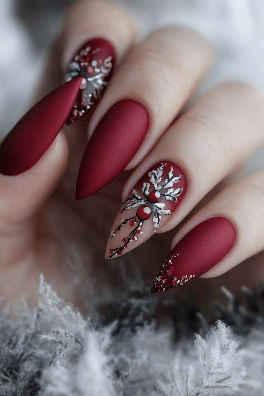 5. Winterberry Charm (Winter Nail Design Ideas) - Winter Nail Design Ideas