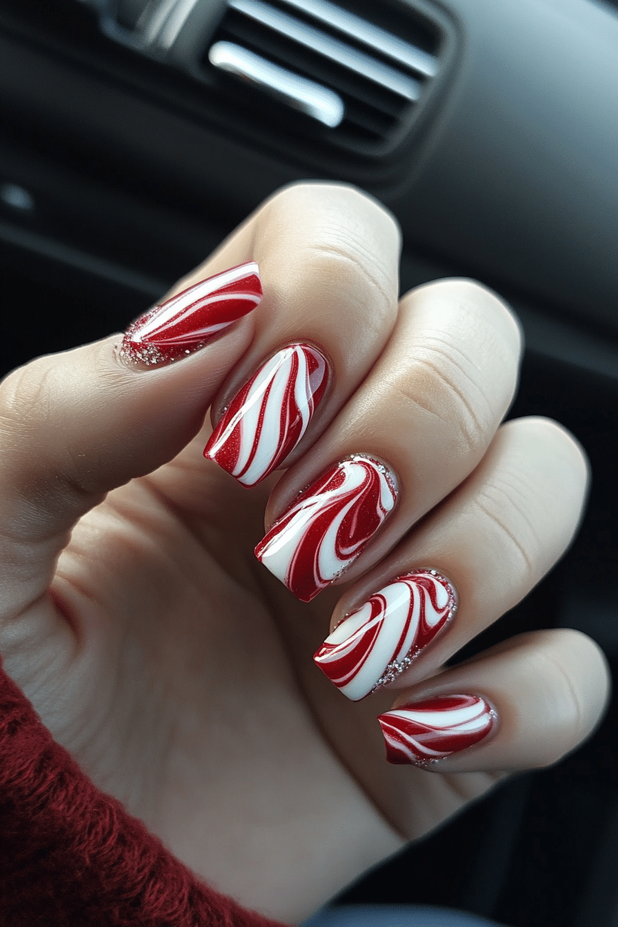 23. Peppermint Swirl (Winter Nail Design Ideas) - Winter Nail Design Ideas