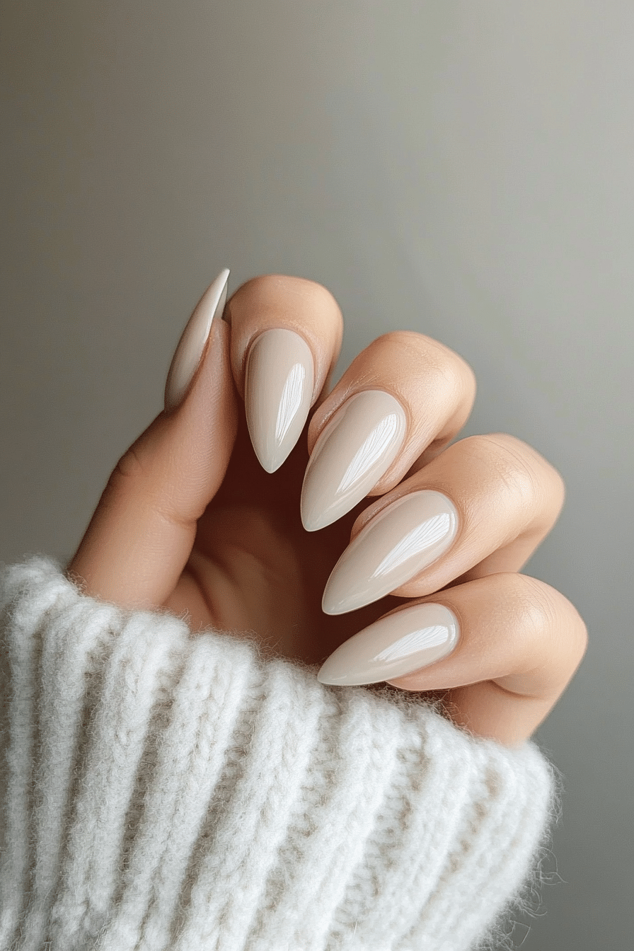 2. Soft Beige Almond Nails (Nail Design Ideas For Work) - Nail Design Ideas For Work