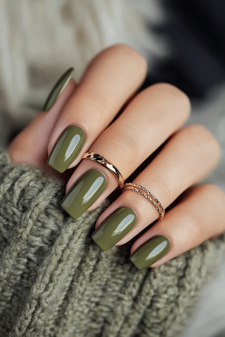 11. Olive Green Chic (Nail Design Ideas For Work) - Nail Design Ideas For Work
