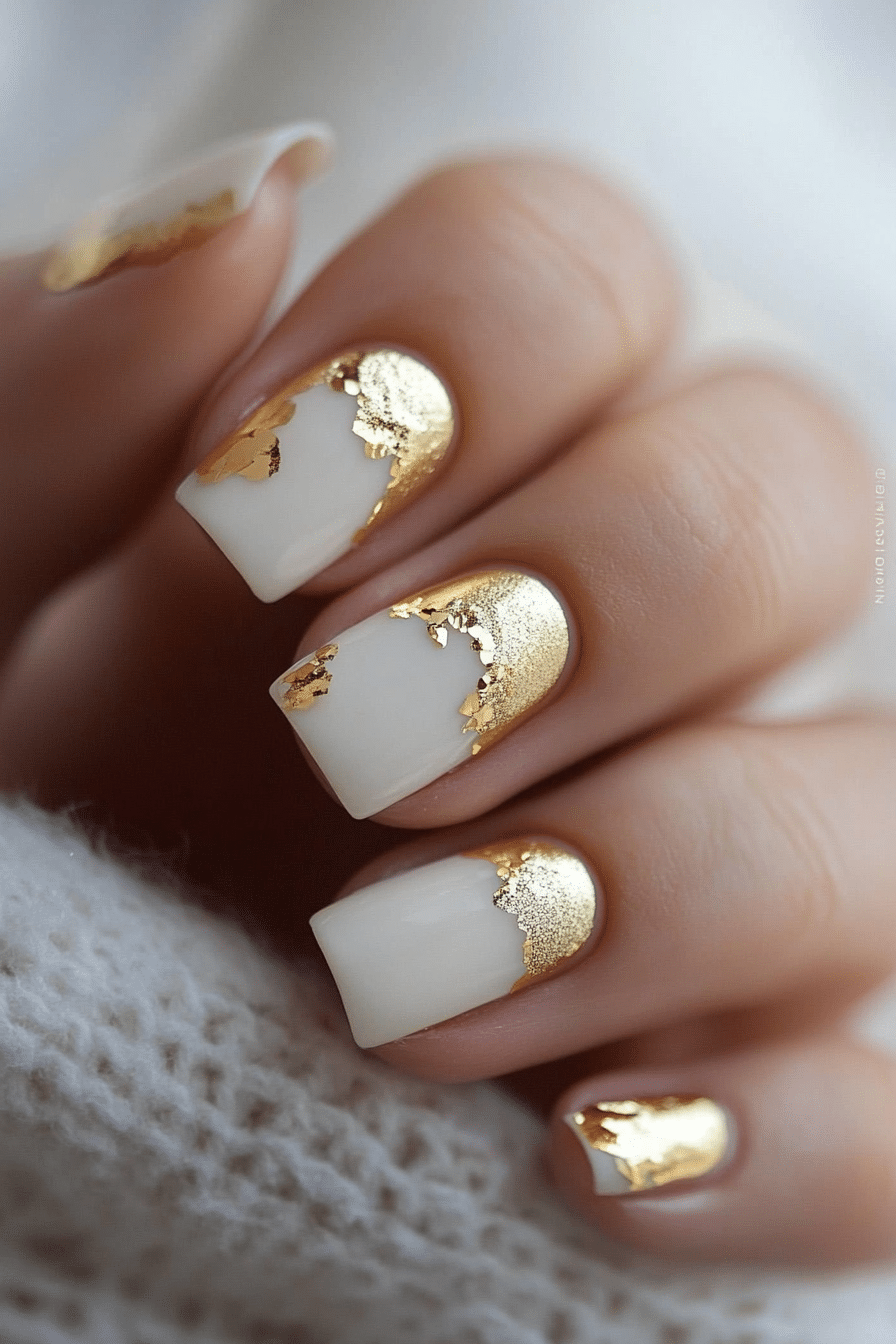 12. Beige and Gold Foil Accents (Nail Design Ideas For Work) - Nail Design Ideas For Work
