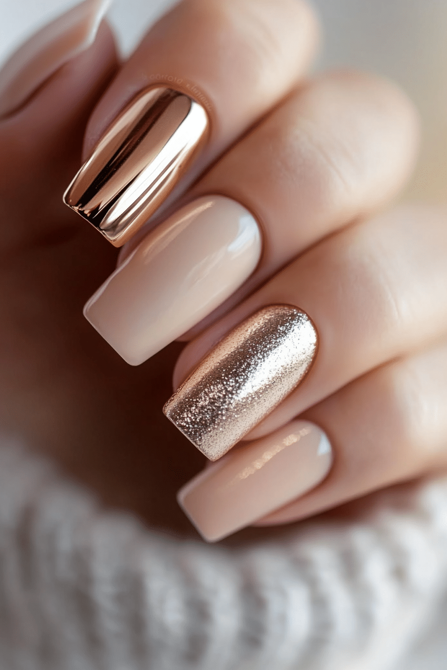 16. Metallic Accent Nail (Nail Design Ideas For Work) - Nail Design Ideas For Work