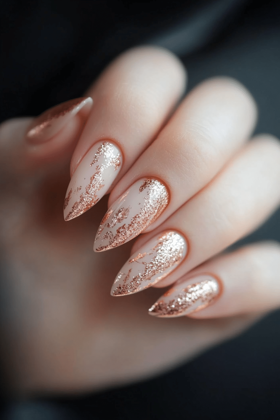 22. Rose Gold Flecks on Beige (Nail Design Ideas For Work) - Nail Design Ideas For Work