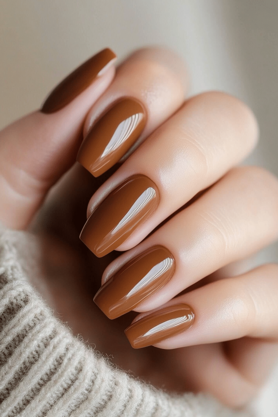 26. Warm Caramel Shine (Nail Design Ideas For Work) - Nail Design Ideas For Work