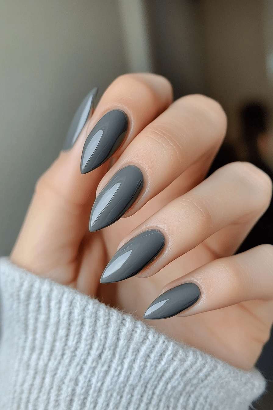 8. Slate Grey Chic (Solid Nail Color Design Ideas) - Solid Nail Color Design Ideas