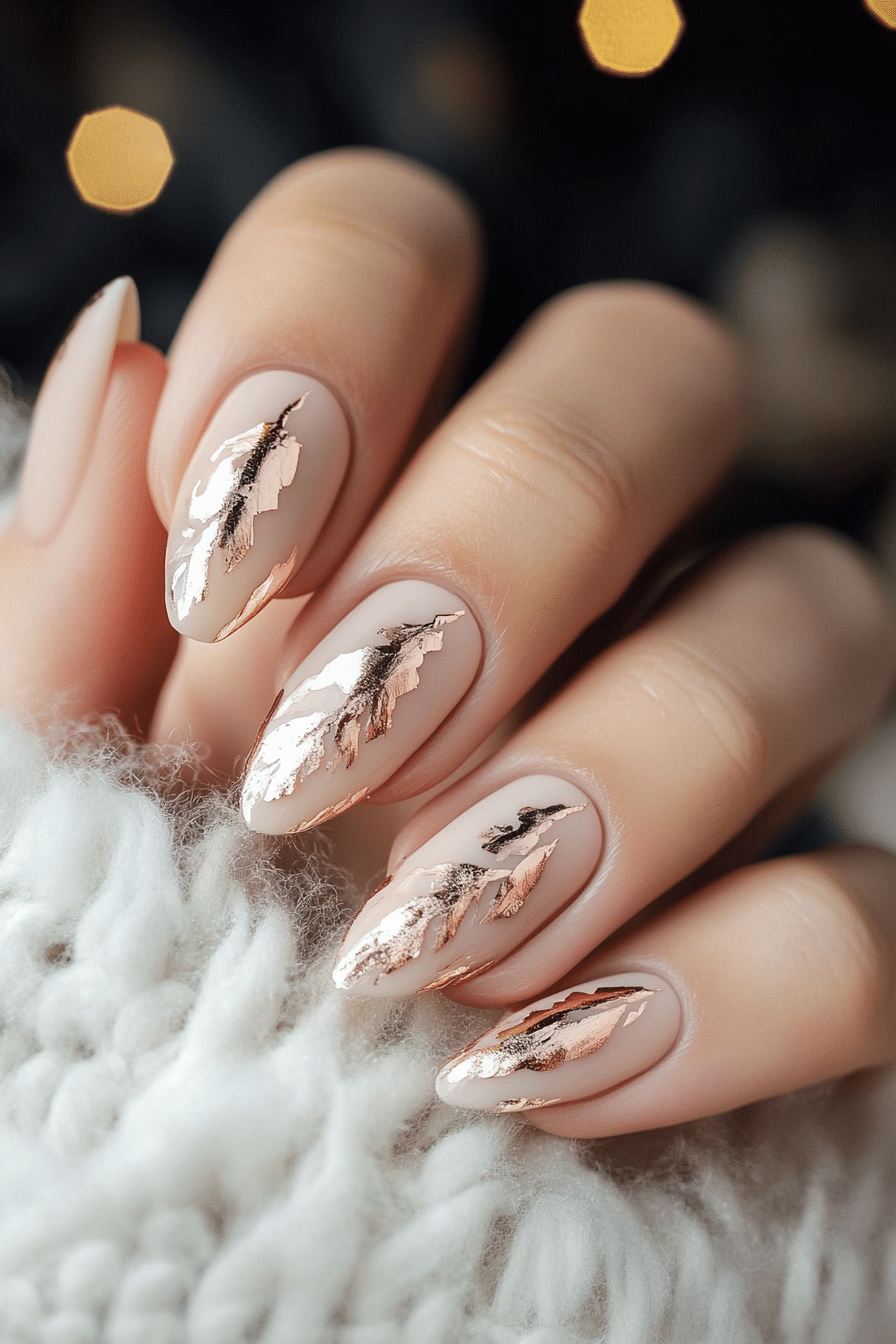 5. Rose Gold Foil Accents (Almond Nail Design Ideas) - Almond Nail Design Ideas