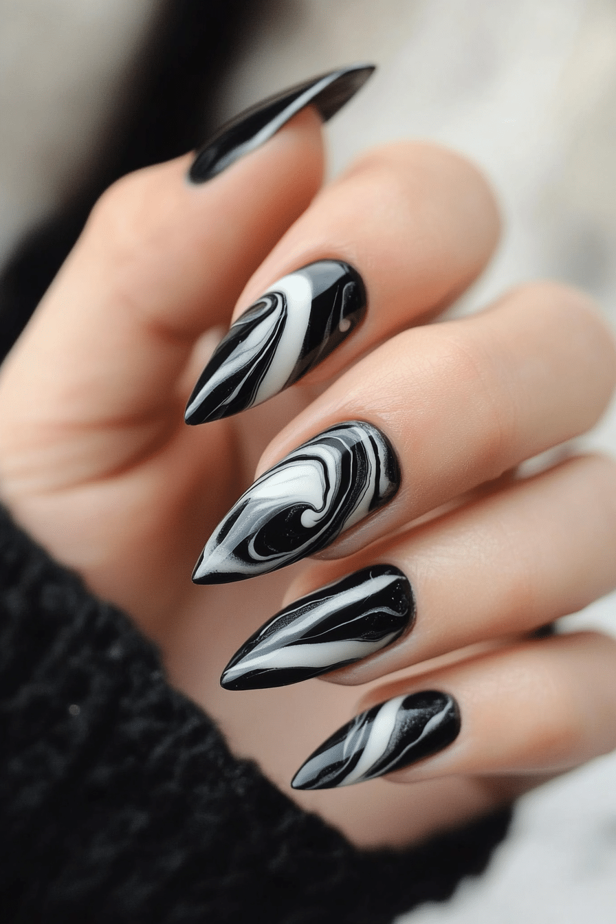 6. Charcoal Smoke Swirl (Almond Nail Design Ideas) - Almond Nail Design Ideas