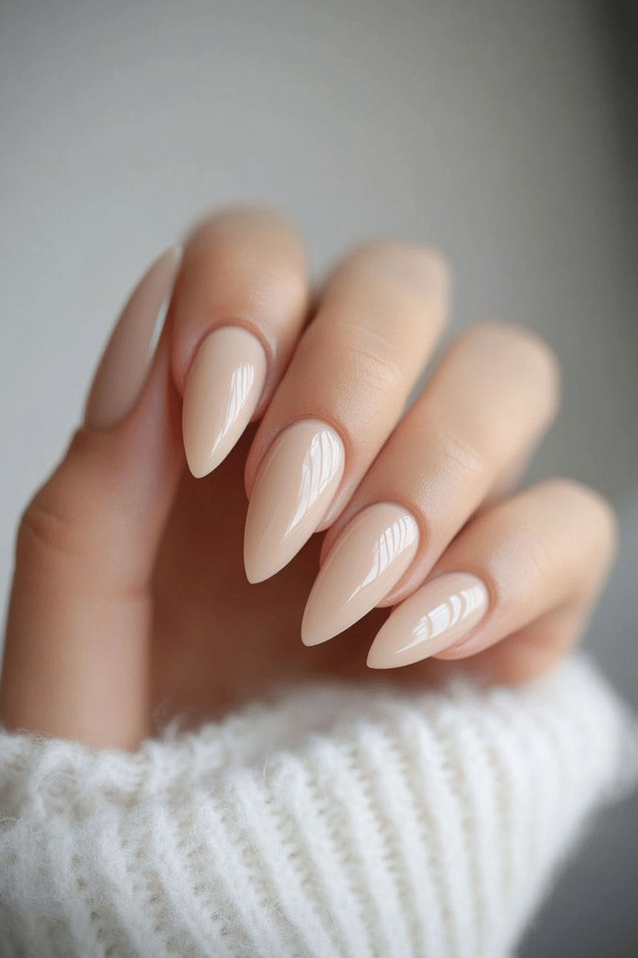 10. Light Beige Minimalism (Almond Nail Design Ideas) - Almond Nail Design Ideas