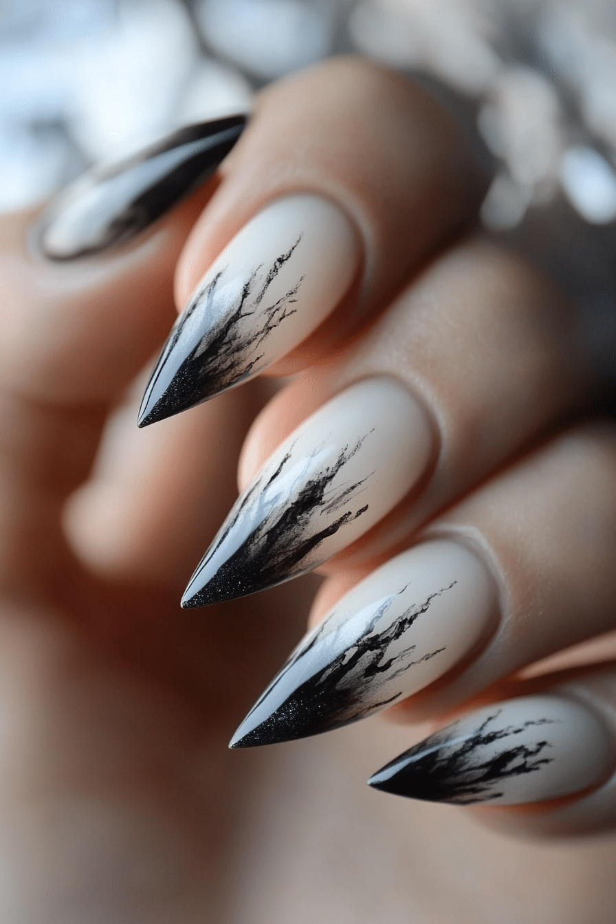 15. Graphite Ink Wash (Almond Nail Design Ideas) - Almond Nail Design Ideas