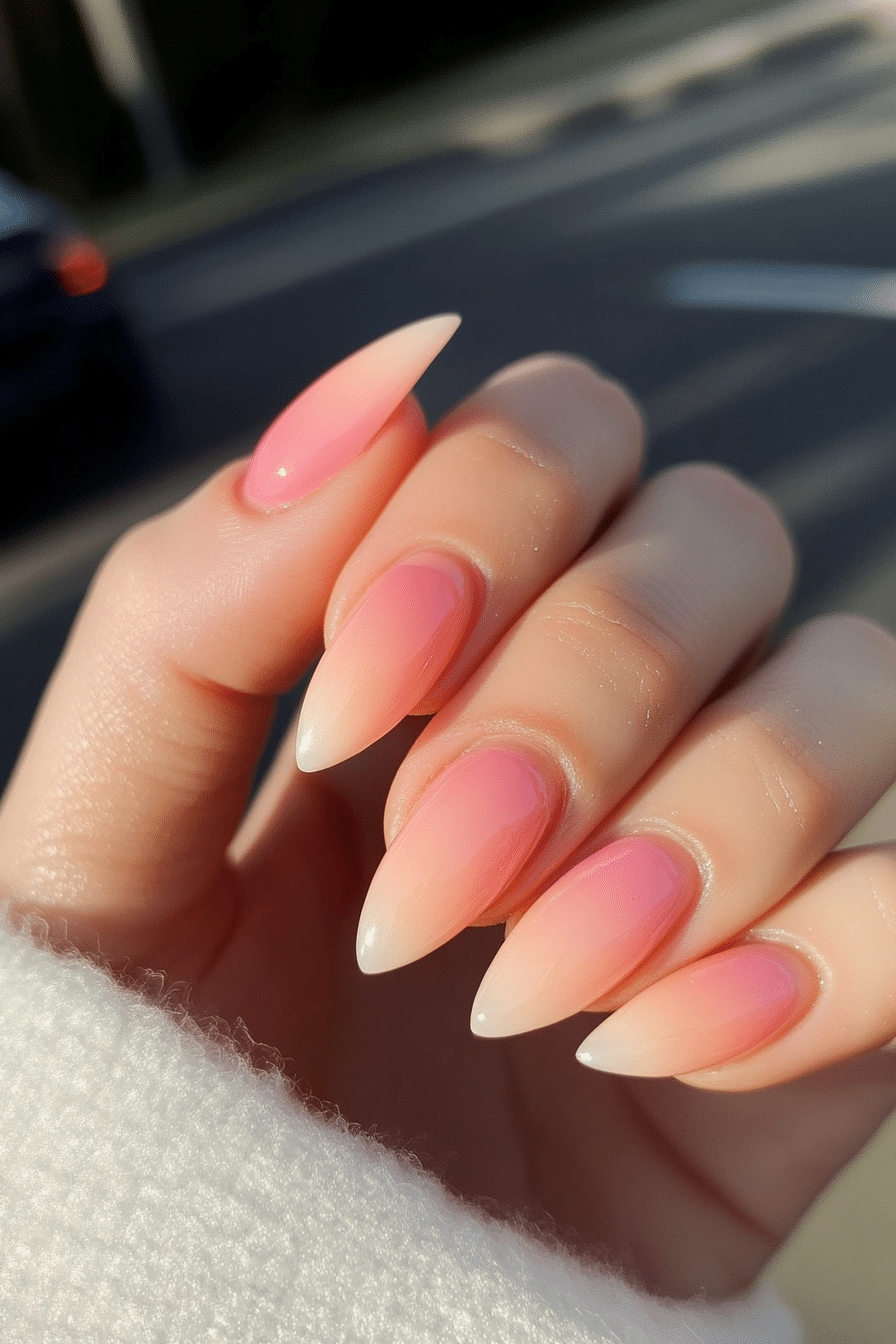 17. Sunset Fade Blend (Almond Nail Design Ideas) - Almond Nail Design Ideas
