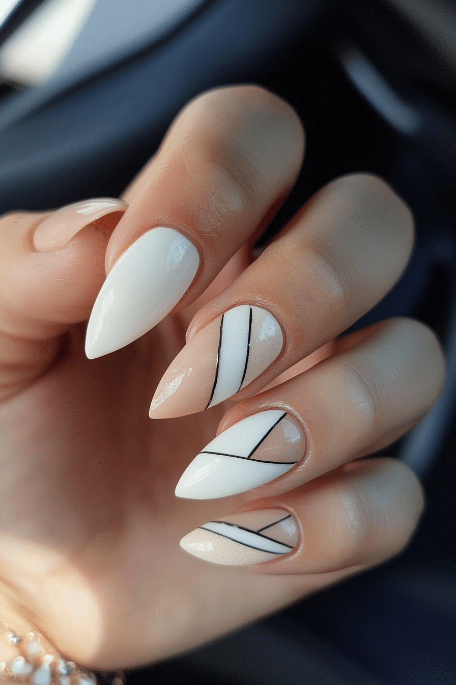 18. Clay and Cream Mosaic (Almond Nail Design Ideas) - Almond Nail Design Ideas