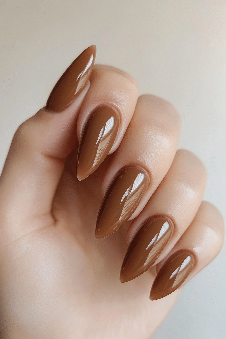 20. Caramel Glaze Finish (Almond Nail Design Ideas) - Almond Nail Design Ideas