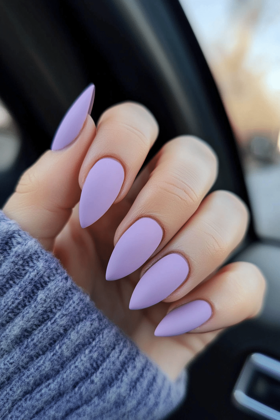 21. Frosted Lilac Matte (Almond Nail Design Ideas) - Almond Nail Design Ideas