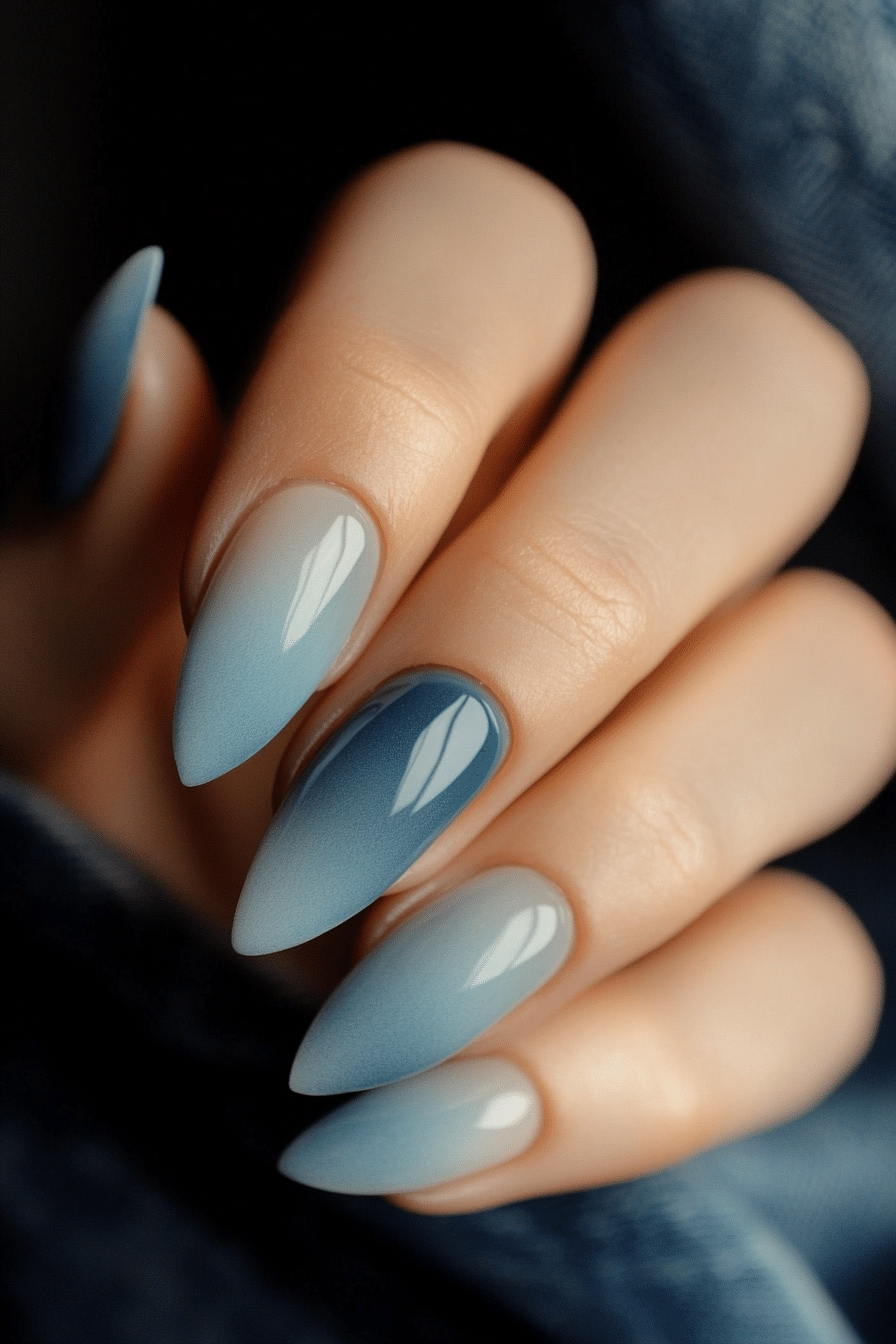 22. Denim Wash Effect (Almond Nail Design Ideas) - Almond Nail Design Ideas