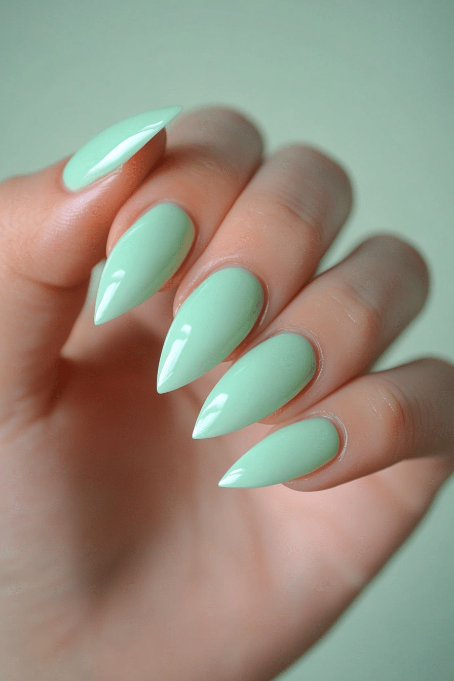 25. Mint Frost Shine (Almond Nail Design Ideas) - Almond Nail Design Ideas