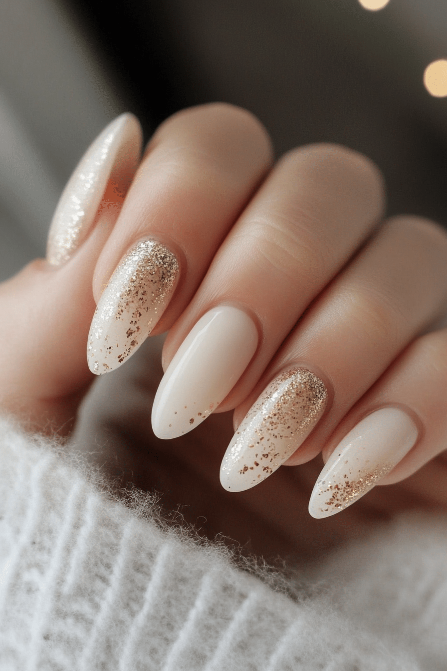 16. Ivory with Fine Gold Flecks (Office Nail Design Ideas) - Office Nail Design Ideas