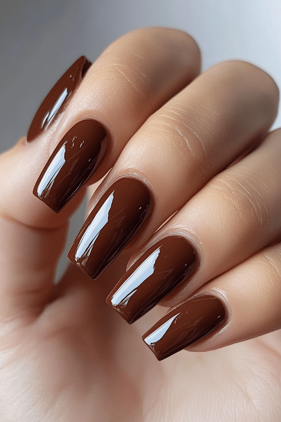 3. Cocoa Brown Sheen (Coffin Nail Design Ideas) - Coffin Nail Design Ideas