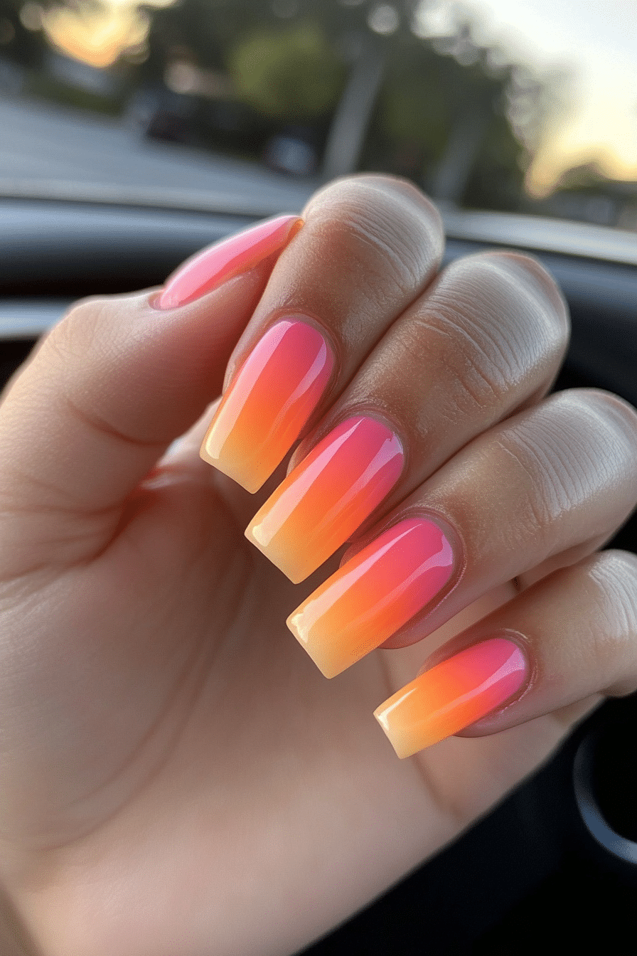6. Sunset Gradient Fade (Coffin Nail Design Ideas) - Coffin Nail Design Ideas