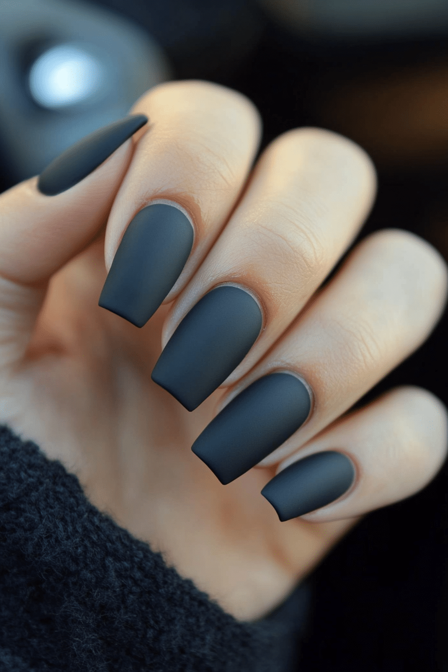 7. Matte Charcoal Contrast (Coffin Nail Design Ideas) - Coffin Nail Design Ideas