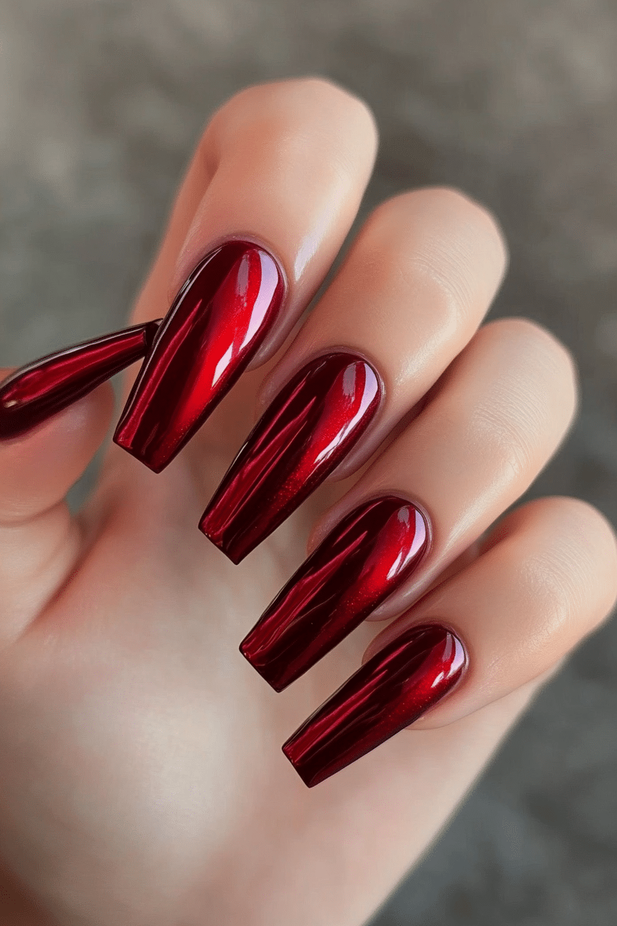 10. Classic Crimson Gloss (Coffin Nail Design Ideas) - Coffin Nail Design Ideas