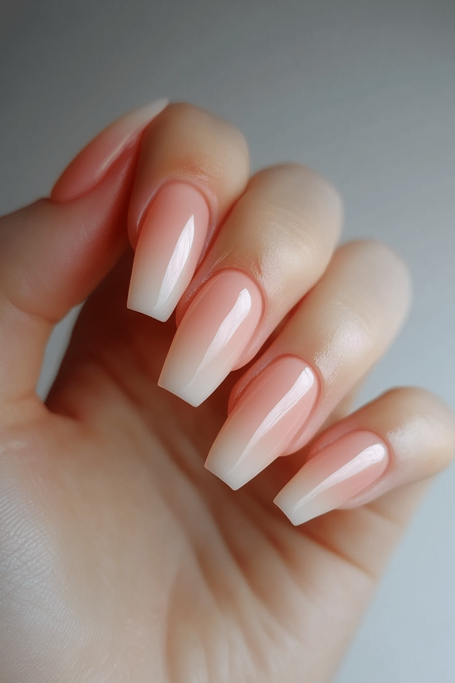 12. Soft Apricot Ombré (Coffin Nail Design Ideas) - Coffin Nail Design Ideas