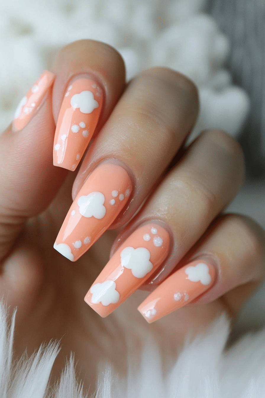 19. Peach Cream Cloud (Coffin Nail Design Ideas) - Coffin Nail Design Ideas