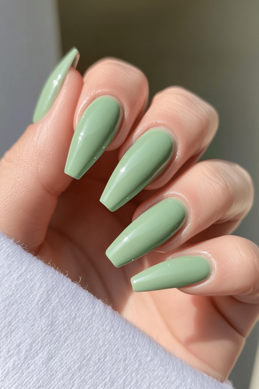 25. Soft Pistachio Green (Coffin Nail Design Ideas) - Coffin Nail Design Ideas